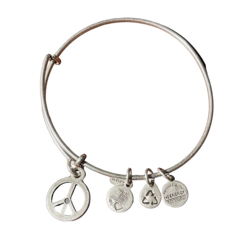 Alex & Ani Women’s World Peace Sign Silver Boho Bracelet Bangle